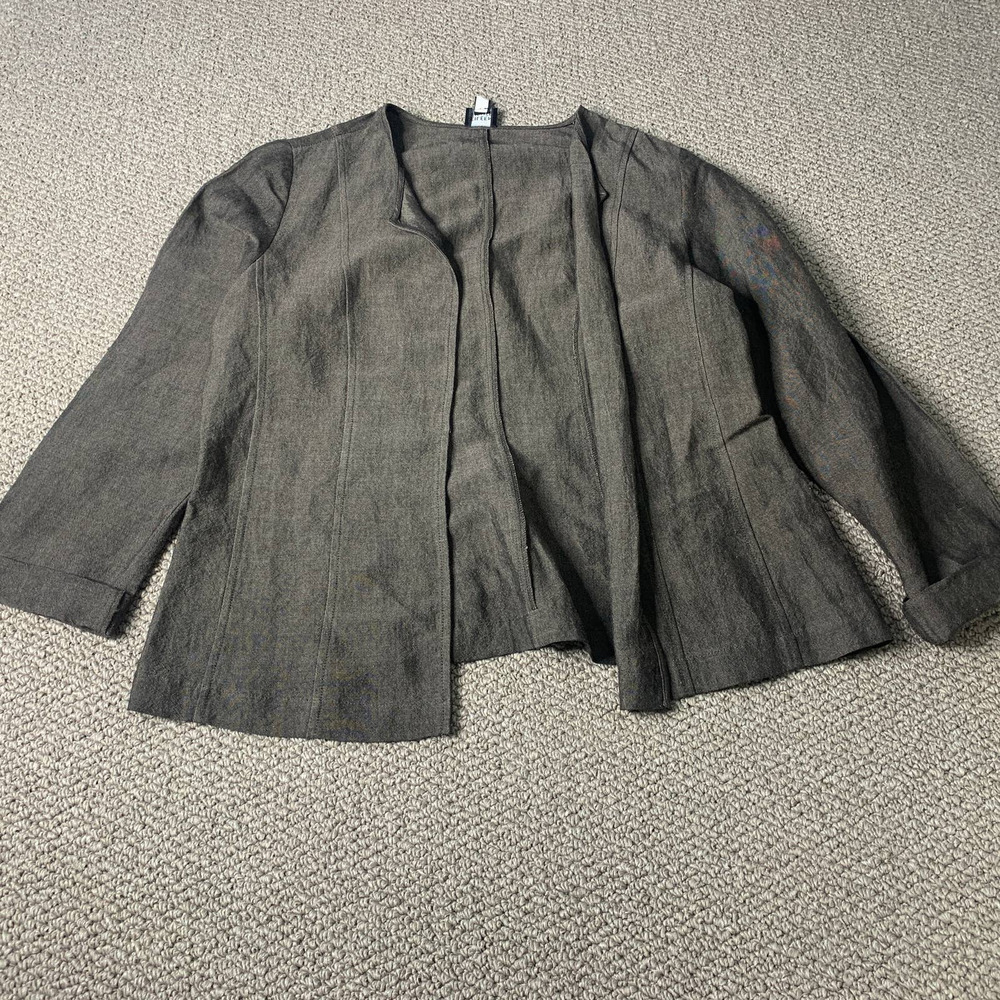 Eileen Fisher Womens Jacket Blazer Size Small Brown Linen Blend Open Front